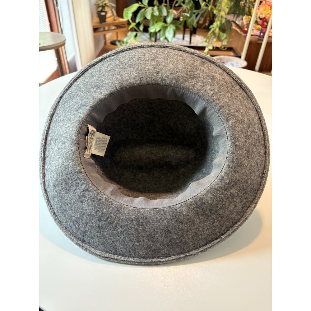Lucky Brand Wool Felt Fedora Hat Gray Wide Brim Leather Band Unisex Size M - Picture 5 of 5